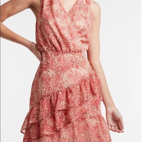 Paisley Ruffle Wrap Front Dress size Large express women's - Picture 2 of 8